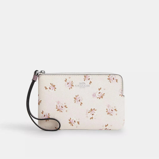 Coach Corner Zip Wallet Wristlet Bag In Printed Coated Canvas With Floral Print ,Purses And Bags Women Wallet Bags For Women =