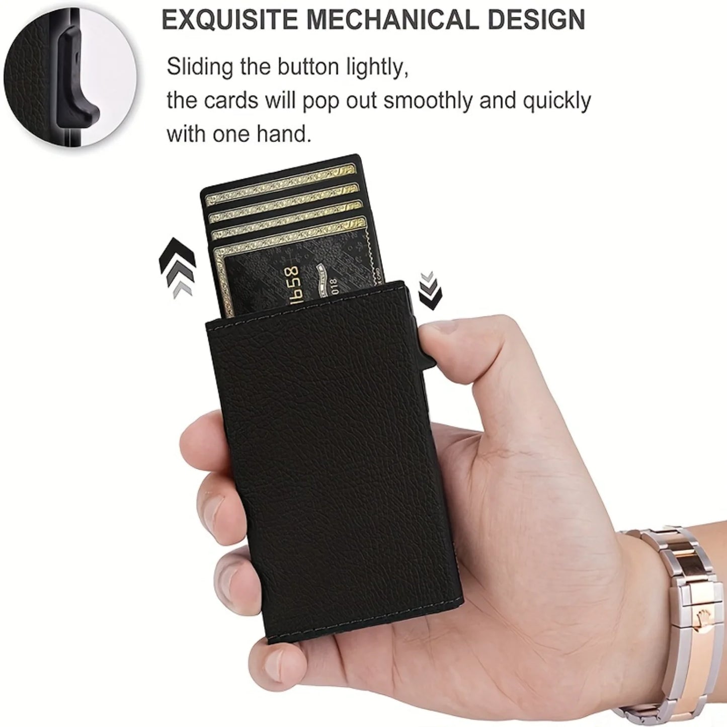 Elegant Plaid-Padded Classic Black Slim Wallet with Auto-Side Push Card Holder and RFID Block - Sleek PU Leather Money Clip Incl