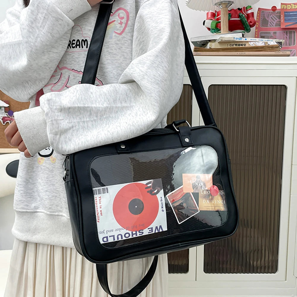 Transparent Trendy Shoulder Handbag Pu Y2K High School Causal Preppy Bags Uniform JK Crossbody Bags Ita Chic Hobo Bag for Women