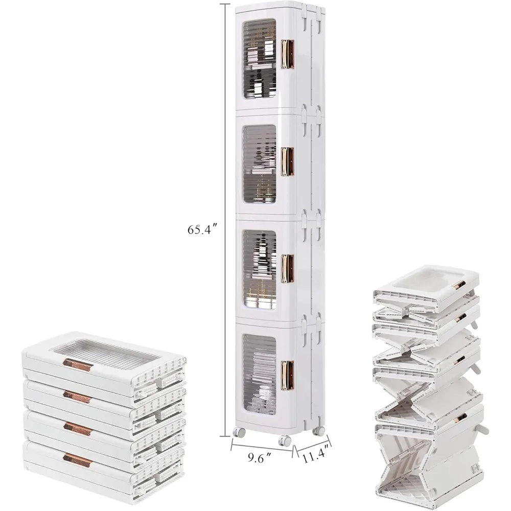 Multi-Tier Plastic Storage Cabinet with Adjustable Shelves, Mobile Wheels, and Magnetic Door Closure for Slim Bathroom Organizat