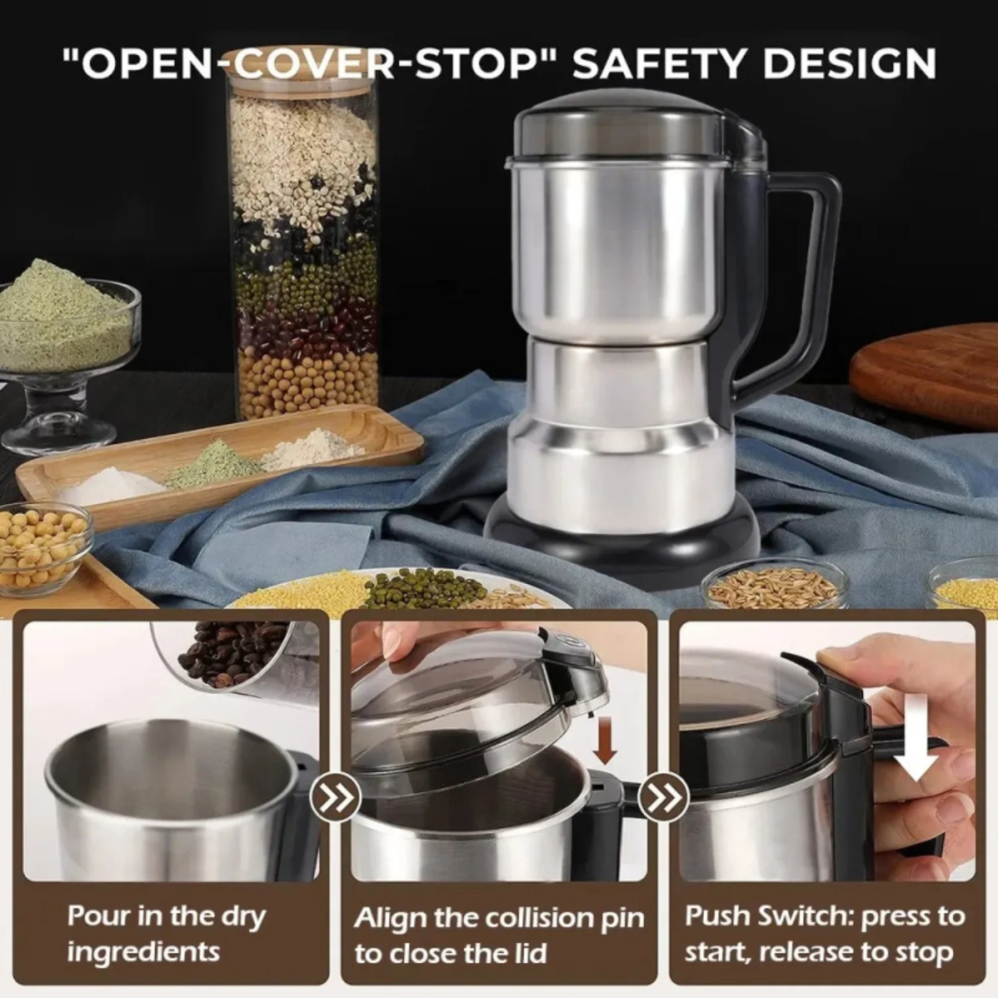 High Power  Coffee Grinder Kitchen Cereal Nuts Beans Spices Grains Machine Multifunctional
