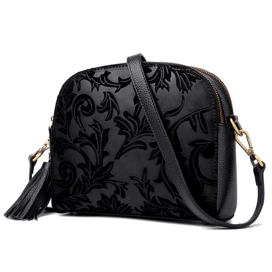 purses for women crossbody bag,real leather handbags for women,Tassel Decoration Over The Shoulder Bag,Vintage floral texture