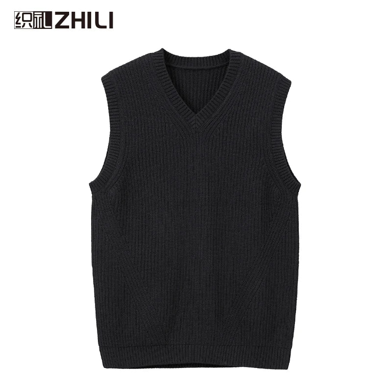 Autumn and winter New Men's V-Neck Knitted Vest Business Casual Classic Style Thick Sleeveless Sweater Vest Male Brand Clothing