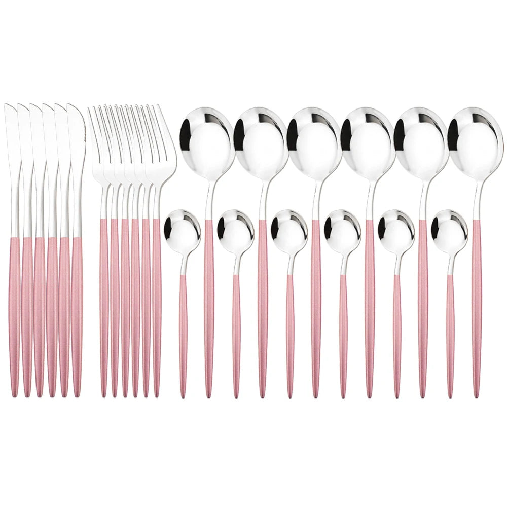 24Pcs Dinnerware Set Stainless Steel Tableware Knife Fork Tea Spoon Cutlery Set Multiple Colour Silverware Kitchen Flatware Set