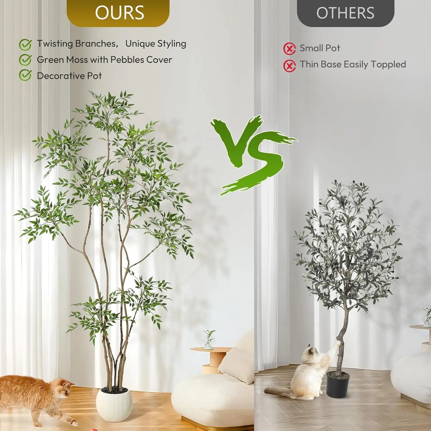 Artificial Trees Faux Plant In Pots with Lifelike Leaves, Large Fake Nandina Tree for Home Office Indoor Outdoor Balcony Decor