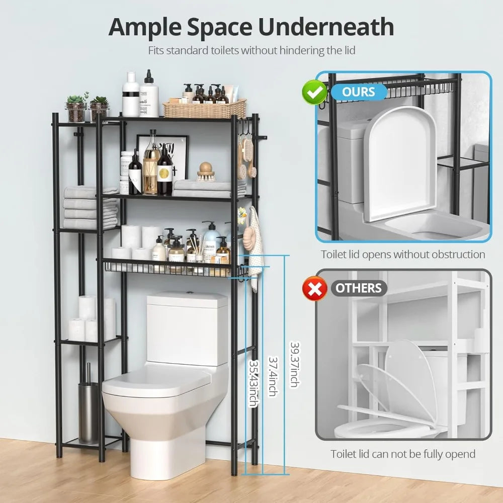 Over the Toilet Storage Shelf - Bathroom Organizer Rack with 7-Tier Shelves, Adjustable Metal Shelf Above Toilet for Towel, Deco
