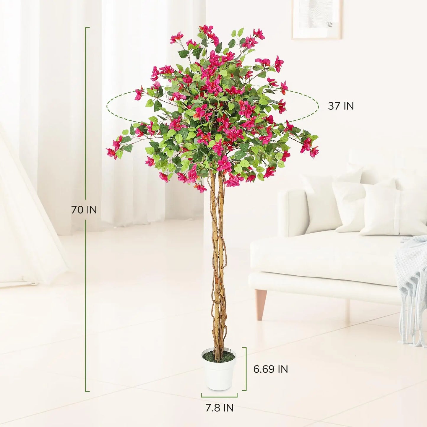 Artificial Bougainvillea Tree,Flower Trees Artificial Indoor,Fake Flower Tree with White Pot for Home Decoration, Artificial Flo