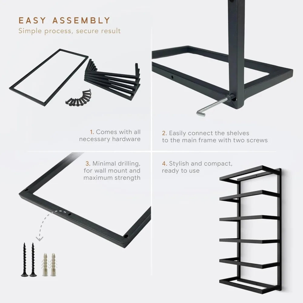 Space-Saving Wall-Mounted Black Metal 5-6 Tier Towel Rack for Bathroom Storage and Organization