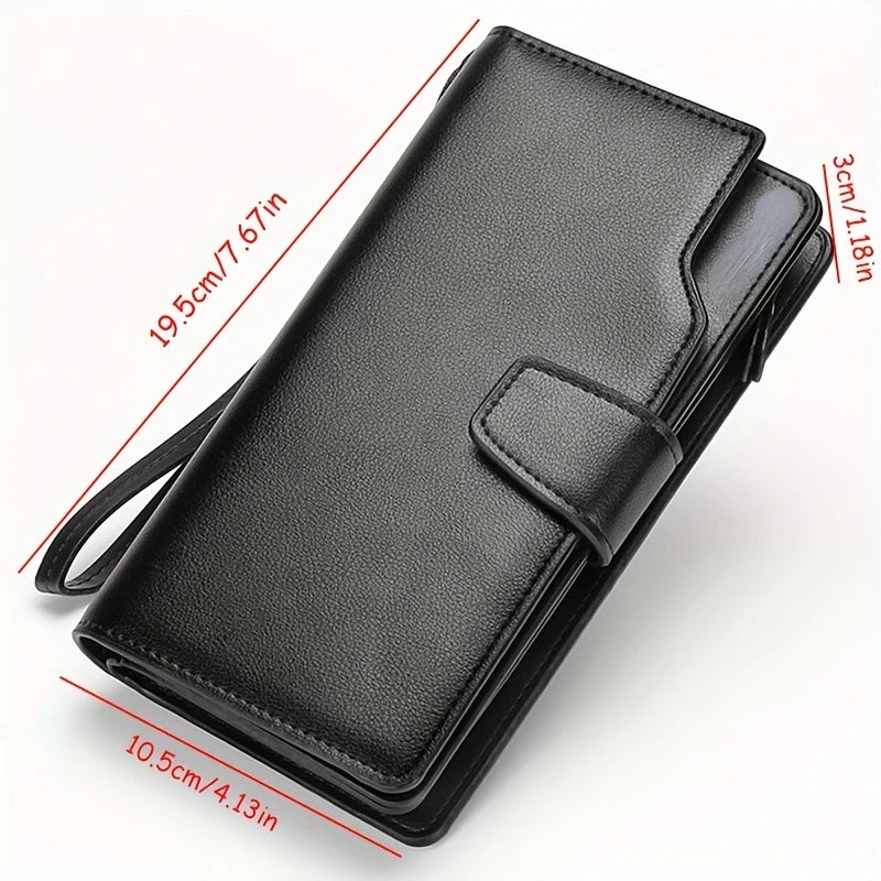 Men Clutch Long Handbag Card Holder Money Purse Mobile Phone Bag Large Capacity Wristlet Leather Wallet