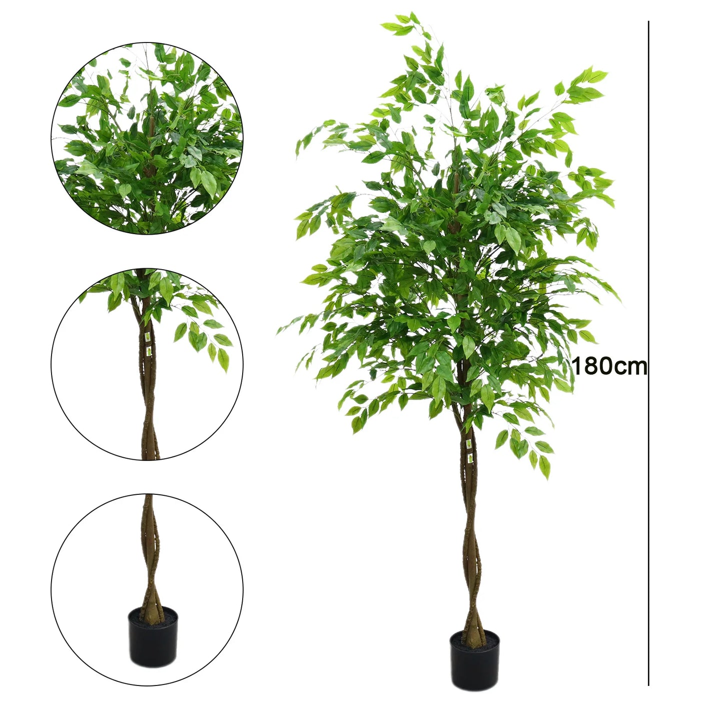 5.2'/5.9' Artificial Ficus Tree, Tall Fake Potted Ficus Tree With Planter, Realistic Texture Potted Faux Ficus Tree For Home