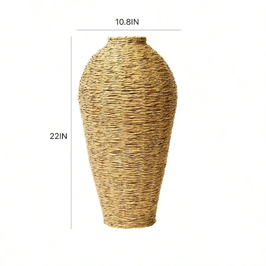 22 Inch Woven Faux Seagrass Floor Vase - Large Natural Look Planter for Farmhouse, Bohemian, or Coastal Home Decor