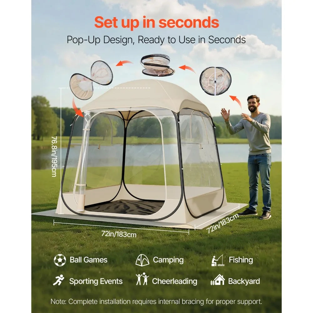 Portable Pop-Up Sports Tent 72x72 in Outdoor Clear Weather-Resistant Pod