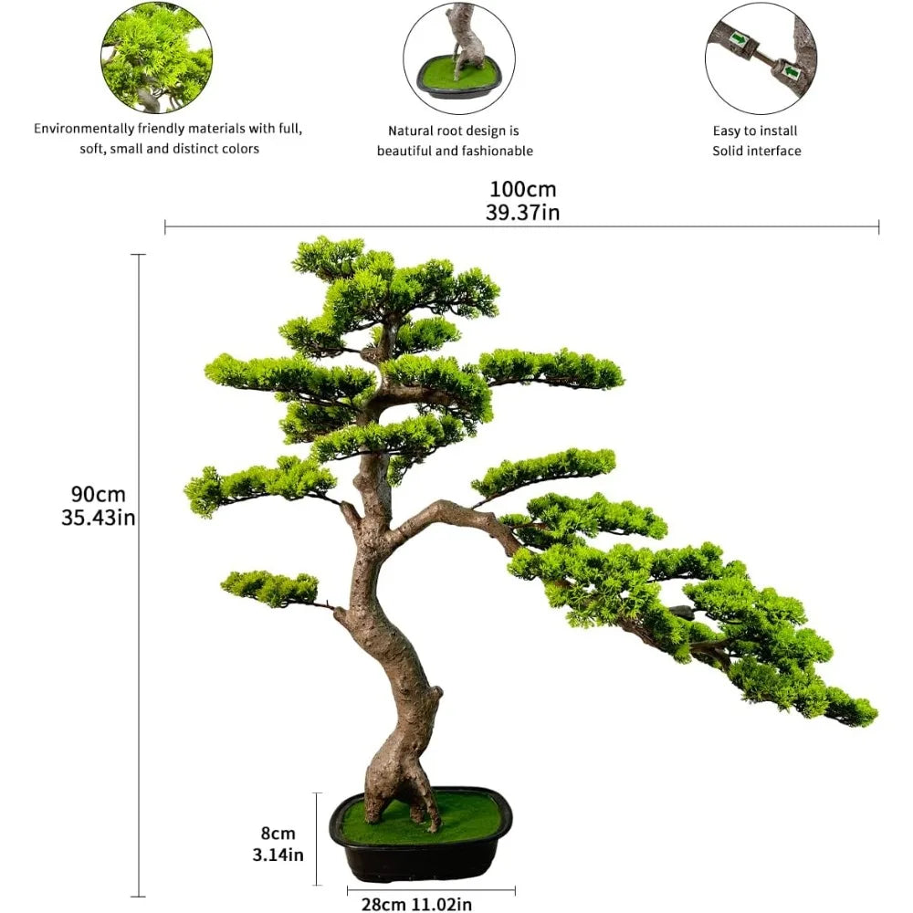 3ft（43in） Artificial Bonsai Tree Juniper Faux Plants Indoor Big Fake Plants Decor with Ceramic Pots for Home Table Office Desk B