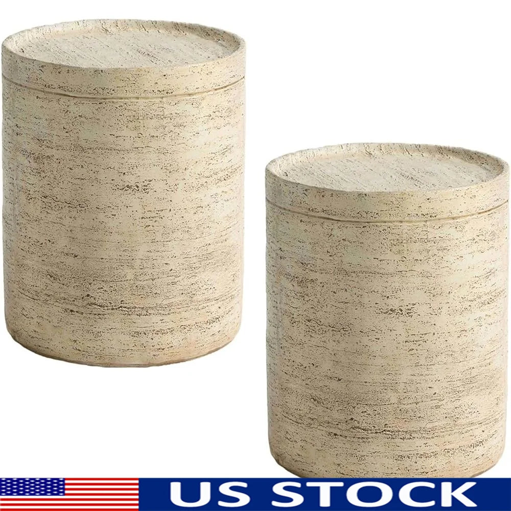 Concrete Side Table Set of 2 Outdoor Accent Table Round End Table Garden Stool Unique Modern Patio Furniture Stump Nightstand