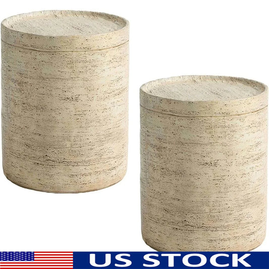Concrete Side Table Set of 2 Outdoor Accent Table Round End Table Garden Stool Unique Modern Patio Furniture Stump Nightstand