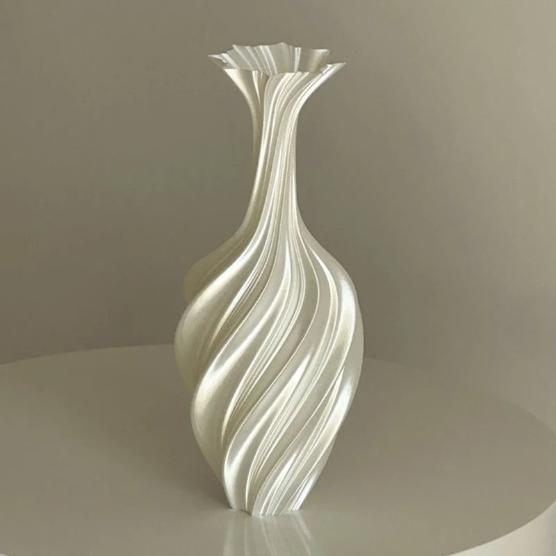 3D Printed Vase with Swirl Pattern - Modern Aesthetic Flower Vase for Living Room & Desktop Decor