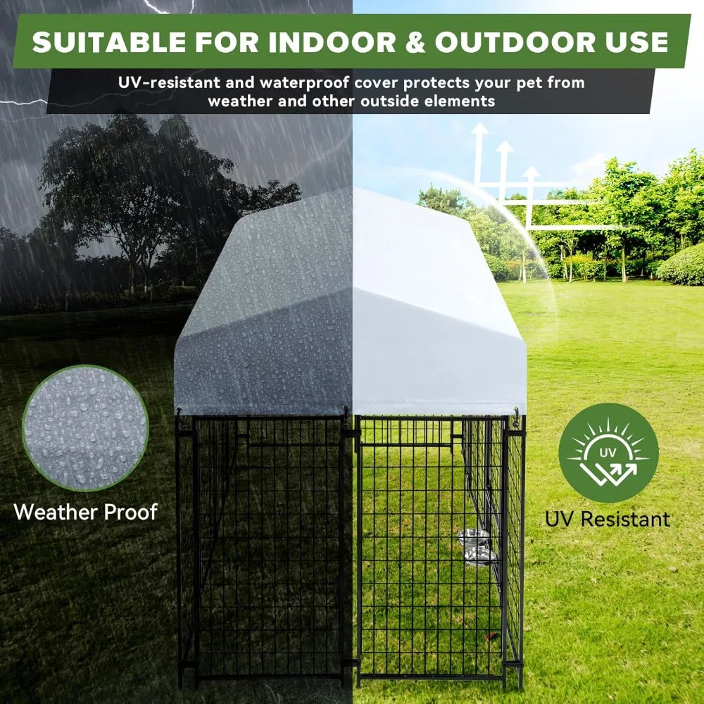 Durable Outdoor Steel Dog Kennel with Waterproof Roof and Secure Locking System