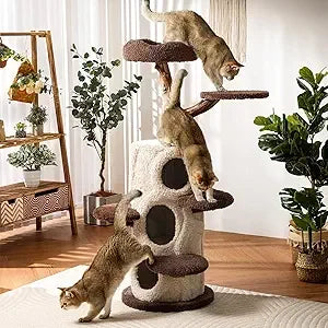 47.2'' Luxury Natural Cat Tree for Indoor Cats, Multi-Level Cat Tower with Scratching Post, Solid Wood Cat Condo for Multi-cat F