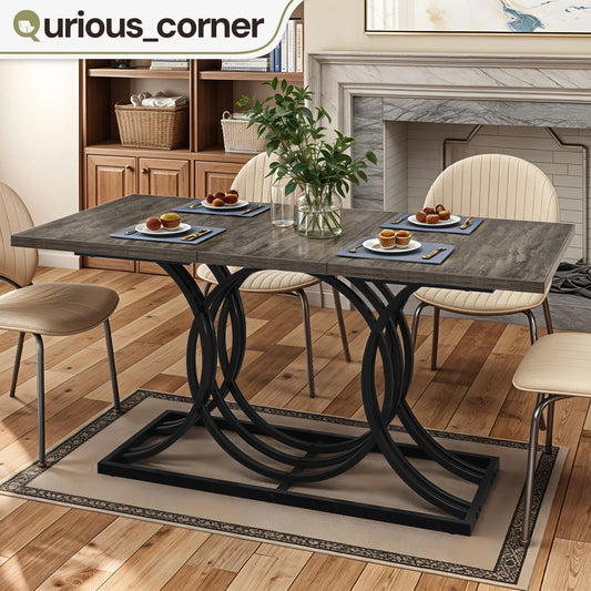 63" Dining Table Faux Marble Gray for 6 Seats Home Kitchen Dinnete Metal Legs