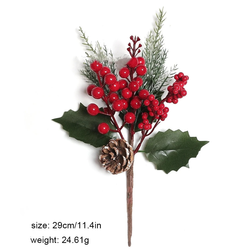 Artificial Red Berry Branch Fake Christmas Decoration Fake Plant Sprig Natural-Looking Pine Cone Decoration For Winter Decor