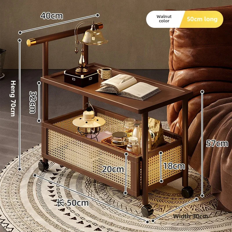 Sofa side table, antique style tea table, mobile tea table, small push table, solid wood tea cart