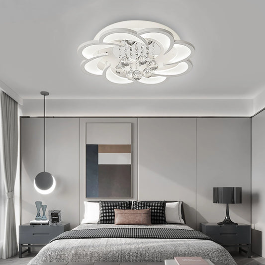 Modern Flower-Shaped Ceiling Light, 52cm/20.5in White LED Ceiling Lamp for Bedroom, 6000K Cool White, 26W 1560LM Bright Light