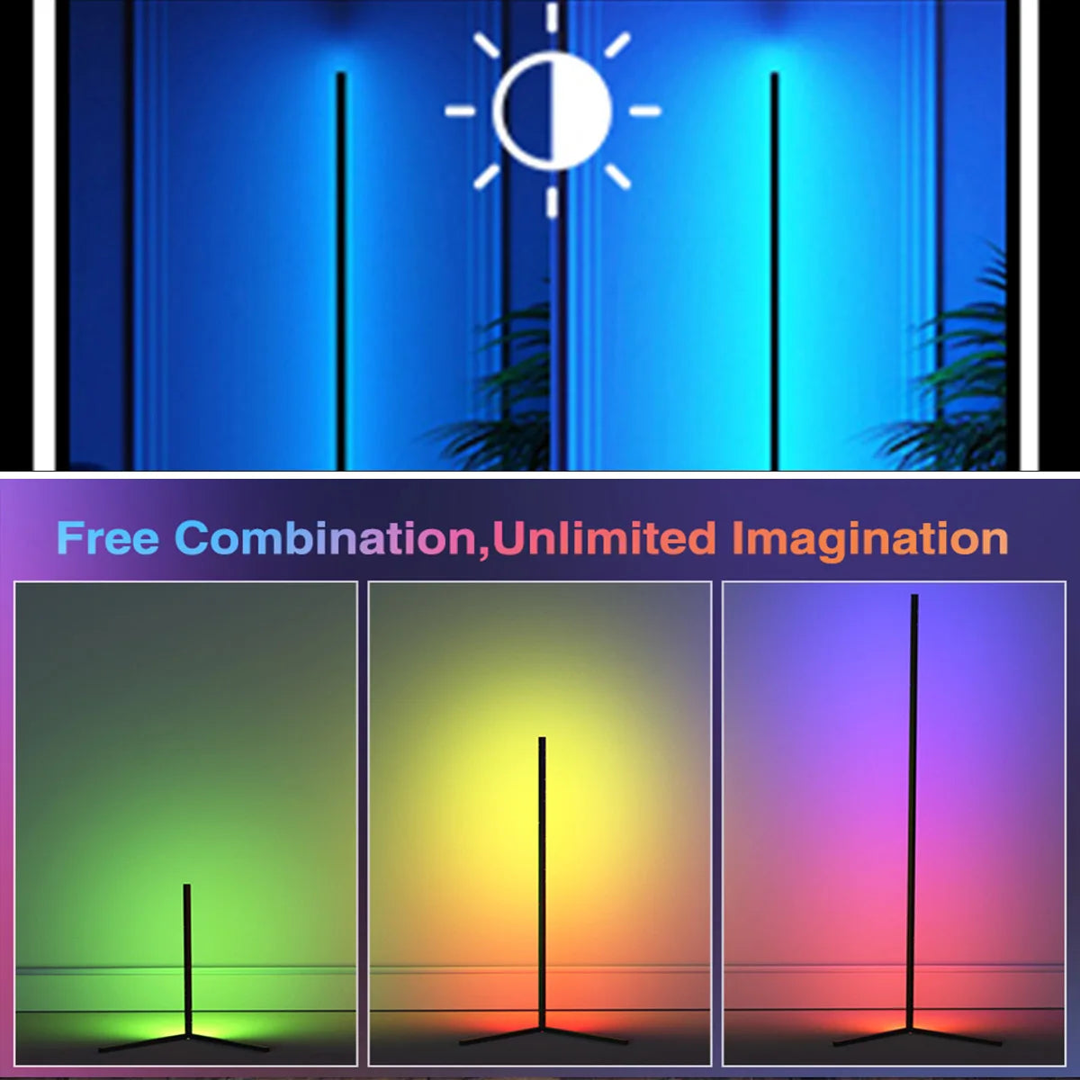 Smart Tuya Corner Floor Lamp 120cm Modern Stand Bedside Lamp Dimmable RGB LED Mood Lighting for Bedroom Living Room Decoration