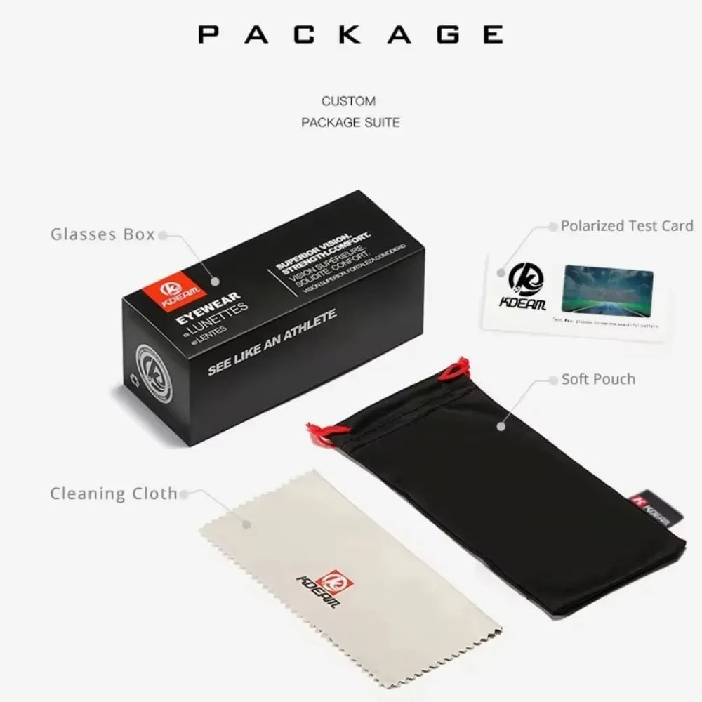 Kdeam 2025 Polarized Sunglasses for Men Women Fashion Unisex Brand TR90 Outdoor Eyewear For Fishing Driving Mirror Black lens