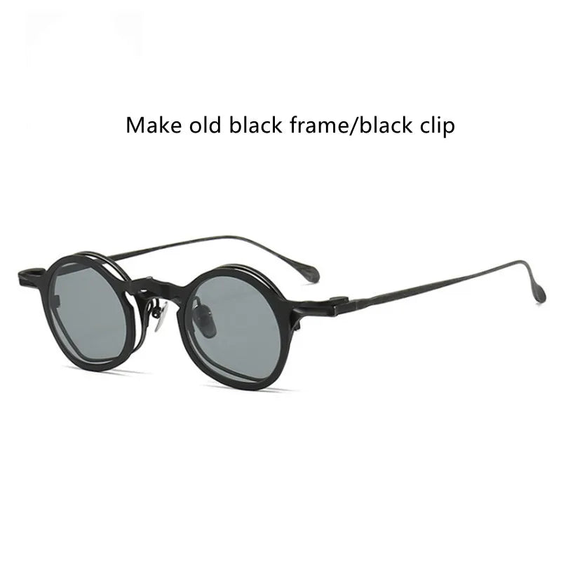 Top Quality Pure Titanium With Magnet Clip On Sunglasses Glasses For Men Women Ultra Light France Designer Round Eyewear Frame