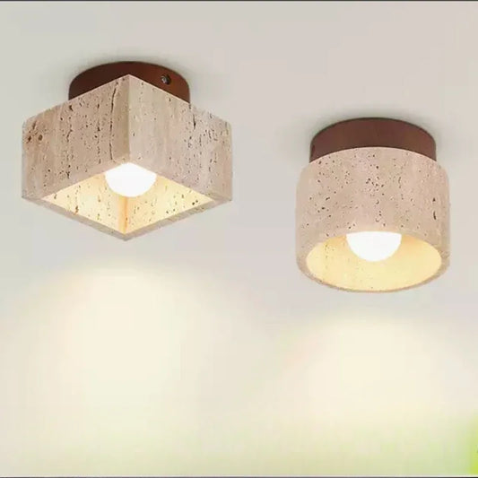 Yellow Travertine Ceiling Light Japanese Wooden Wabi-sabi Style Retro Medieval Cream Foyer Balcony Corridor Elegant Decoration