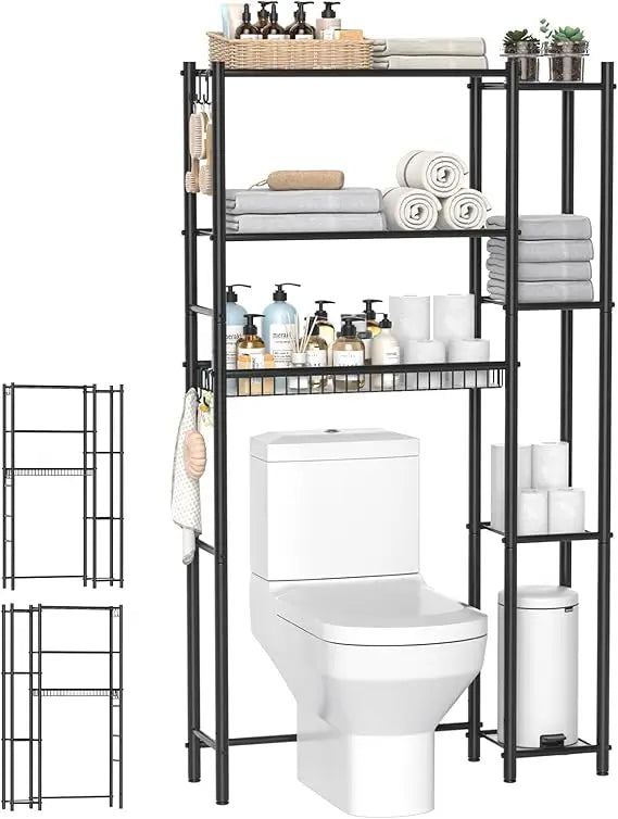 Over the Toilet Storage Shelf - Bathroom Organizer Rack with 7-Tier Shelves, Adjustable Metal Shelf Above Toilet for Towel, Deco