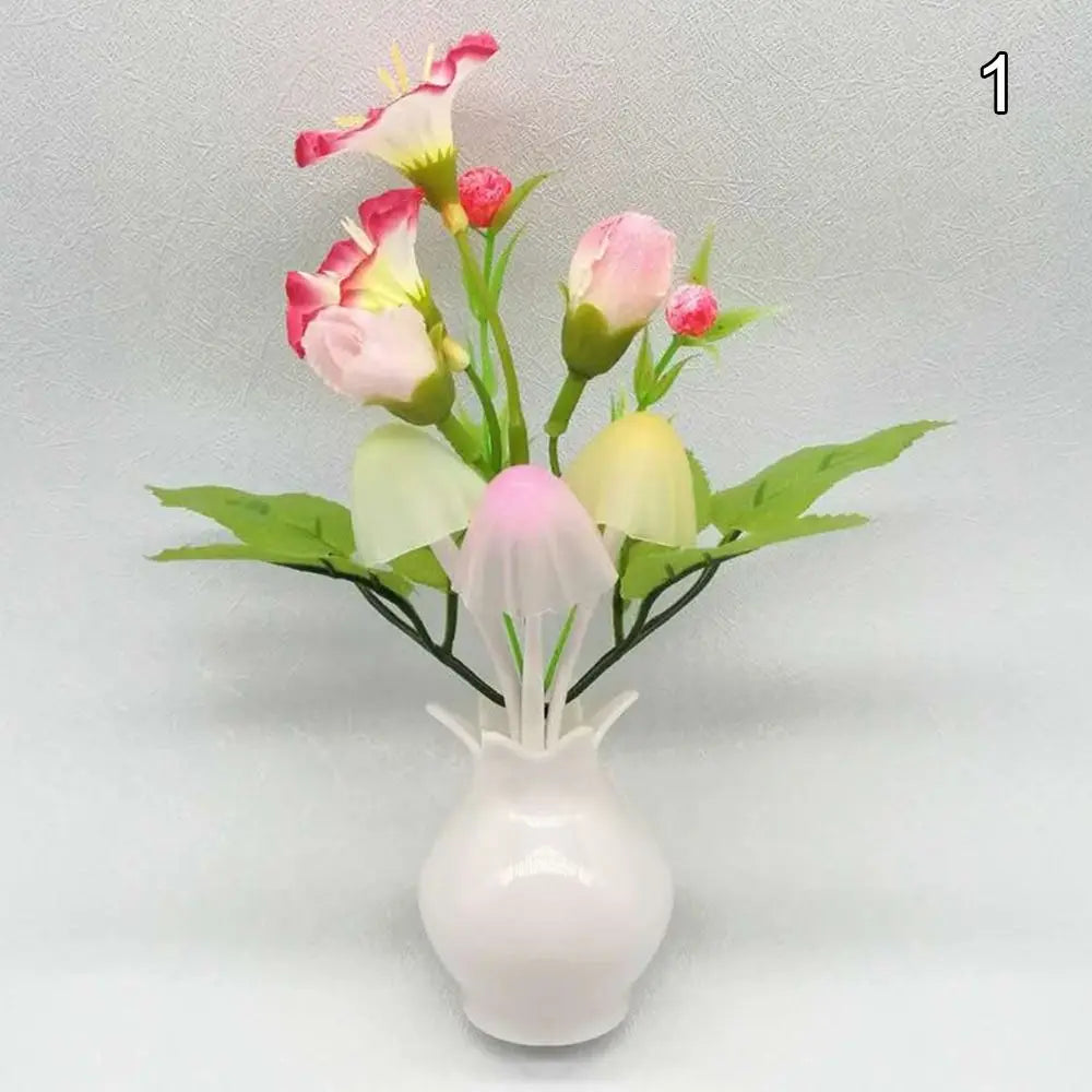 LED Mushroom Lamp LED Night Lamp Novel 7-color Night Lamp 220V EU Plug Sensing Dream High Grade Pomegranate Vase Flowers