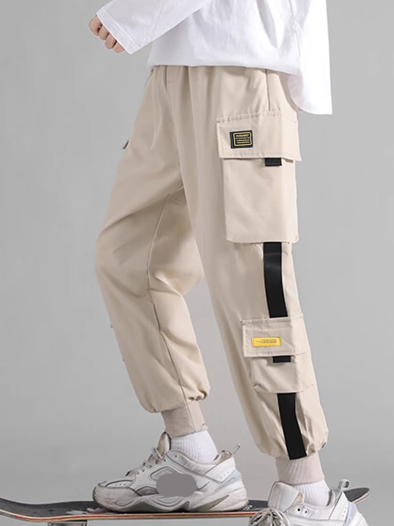 Khaki Grey Cargo Pants Men Cotton Militar Safari Multi-Pockets Denim Pants Men Street Casual Spring Autumn Trousers Joggers