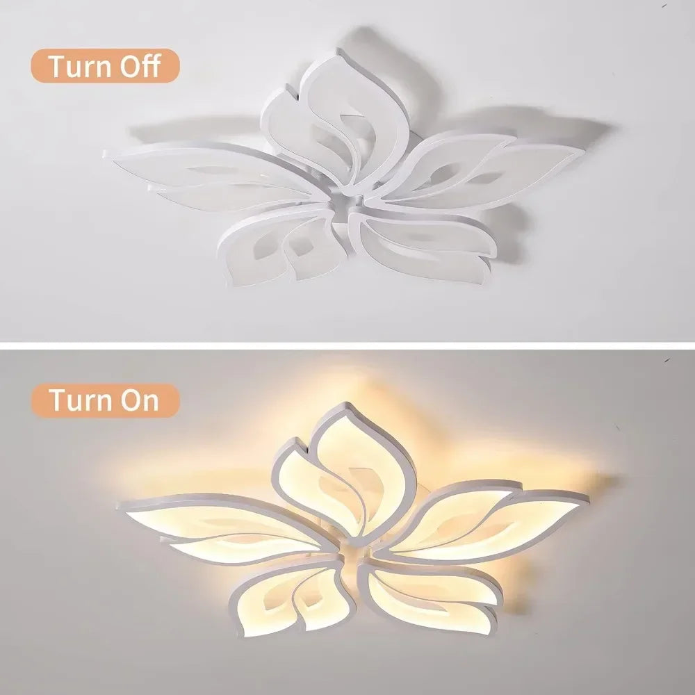 Modern Ceiling Light 60cm Dimmable LED Chandelier Flush Mount,Remote Control Acrylic Leaf Lamp Fixture for Living Room 60W