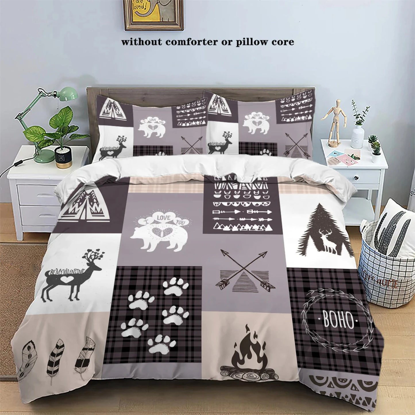 Luxurious 3pcs Forest Patterned Down Duvet Cover Bedding Set for Bedrooms, Guest Rooms, Hotels - Includes 1 Down Duvet Cover and