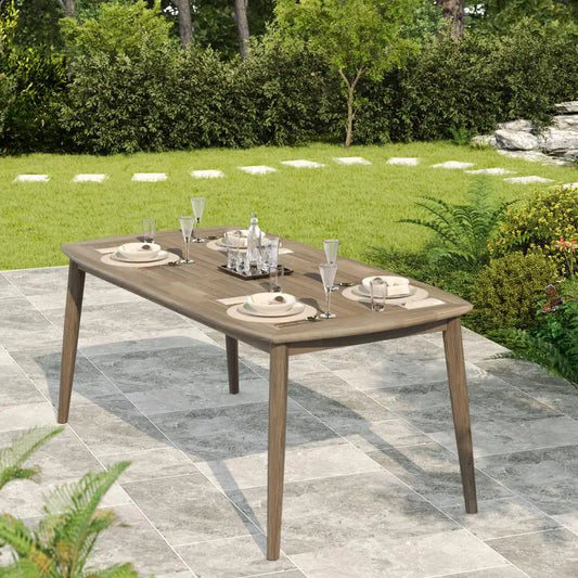 8-Person Outdoor Dining Table, Acacia Wood Farmhouse Furniture for Patio, Garden, or Backyard, Light Brown Color, 180 lbs