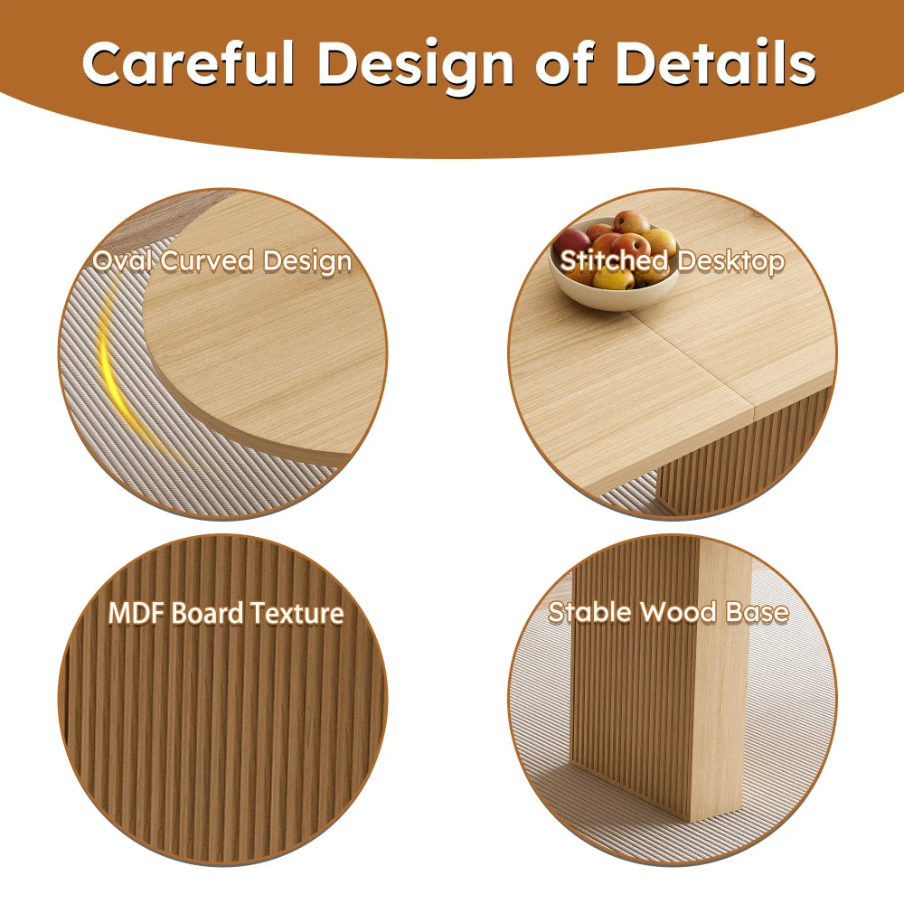 Oval Dining Table for 6 People, 62.9 Inch Farmhouse Kitchen Table with Wood Strip Base, Large Round Pedestal Dining Room Table