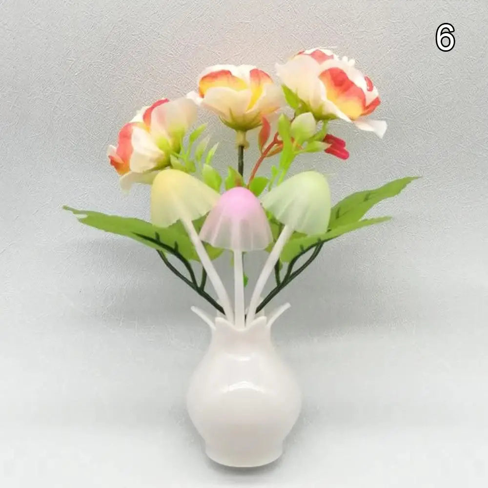 LED Mushroom Lamp LED Night Lamp Novel 7-color Night Lamp 220V EU Plug Sensing Dream High Grade Pomegranate Vase Flowers