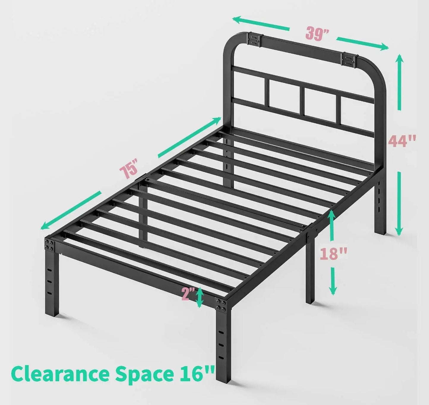 Twin Size Bed Frame with Headboard, 1000LBS Heavy Duty Platform Mattress Foundation/Box Spring Replacement - 18 Inch