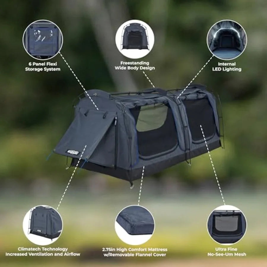 Canvas Swag Tent 1 Person Australian Polycotton Camping Ground Tent All Seasons Waterproof with 2.75 Foam Mattress LED L