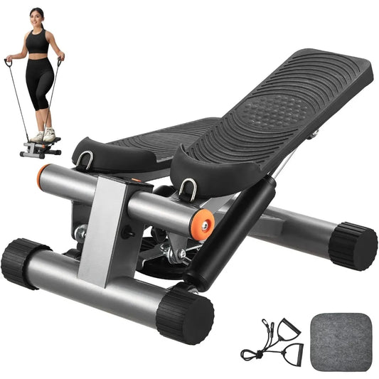 Home Fitness Mini Stepper with Hydraulic Resistance and Resistance Bands for Full-Body Cardio Workout