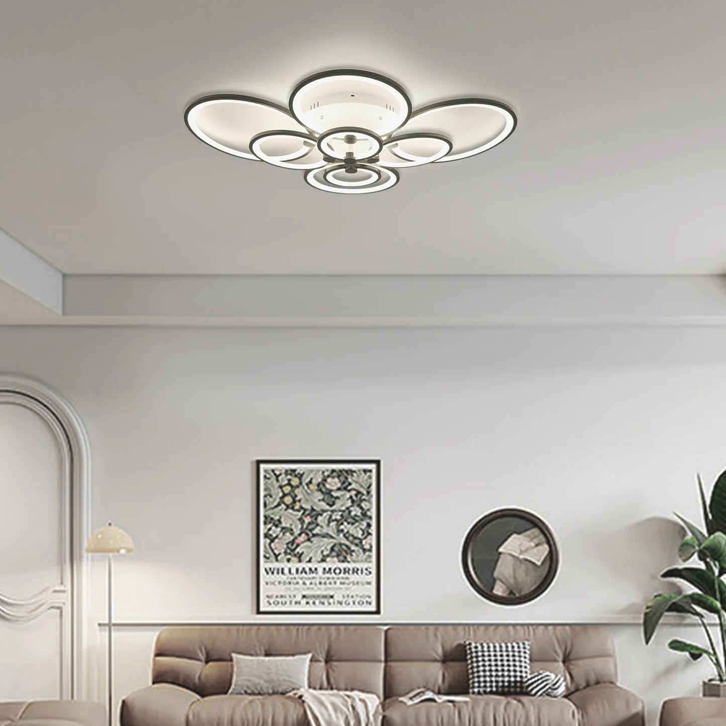 Modern LED Ceiling Light Fixture w/ Remote Control, Clear Acrylic Shade, Semi Flush Mount Ceiling Light Chandelier 8 Head