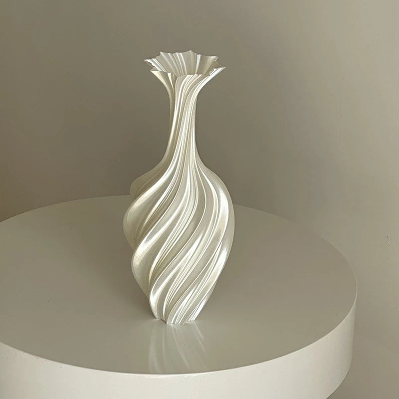 3D Printed Vase with Swirl Pattern - Modern Aesthetic Flower Vase for Living Room & Desktop Decor