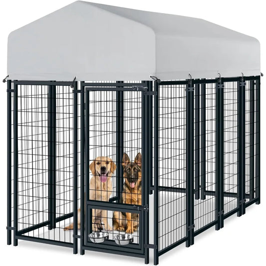 Durable Outdoor Steel Dog Kennel with Waterproof Roof and Secure Locking System
