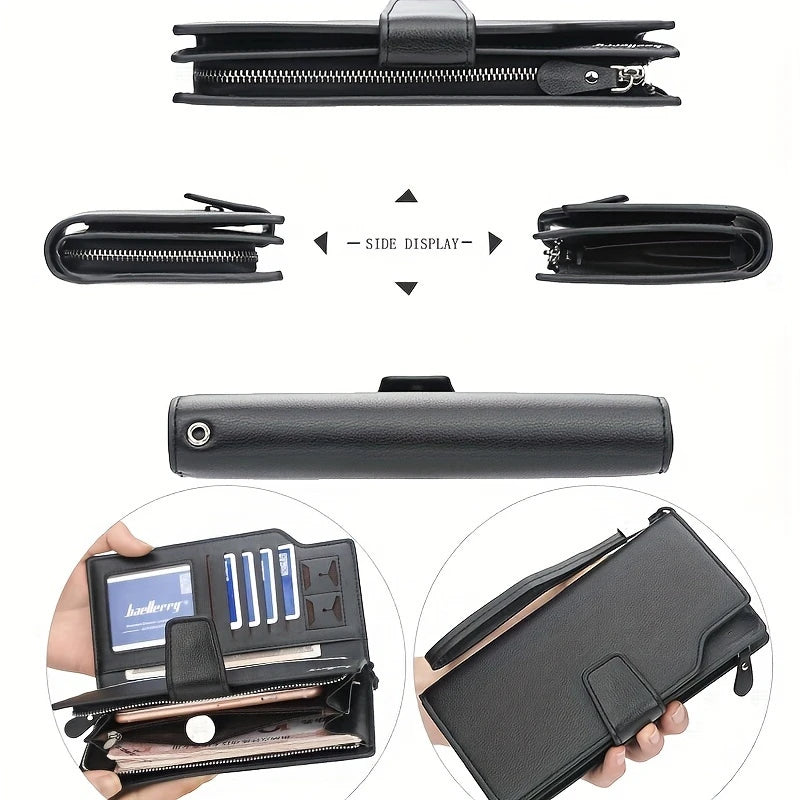 Men Clutch Long Handbag Card Holder Money Purse Mobile Phone Bag Large Capacity Wristlet Leather Wallet