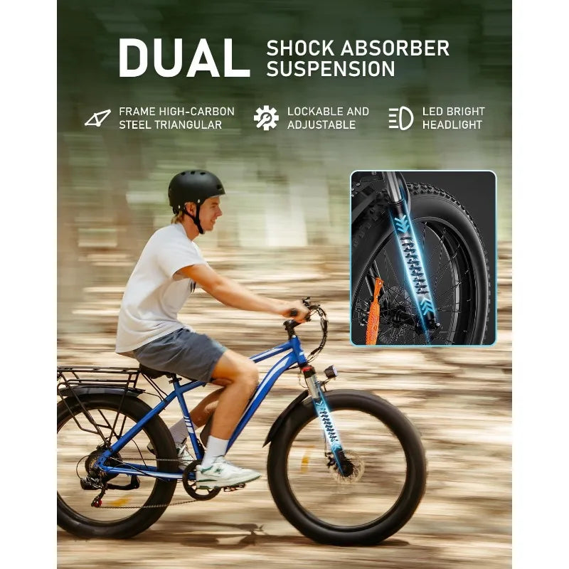 Bike for Adults Peak 1500W Electric Bicycle 48V 15AH (720WH) Battery Electric Bike 26" Fat Tire Mountain 28mph 7 S