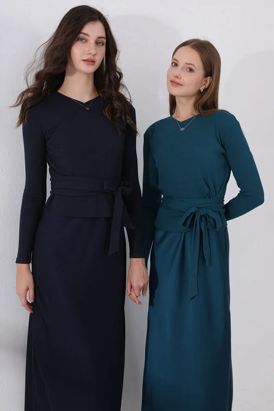 AS 2024 woman clothes thicken ribbing closed-fit wrap tops + Satin Adjustable straps dress (ship out in 1 day)