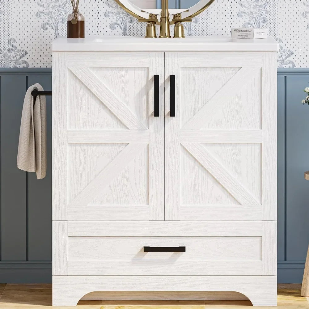 30" Bathroom cabinet with Sink, Featuring one drawer and double-hinged cabinets doors, Easy Assembly, Bathroom cabinet
