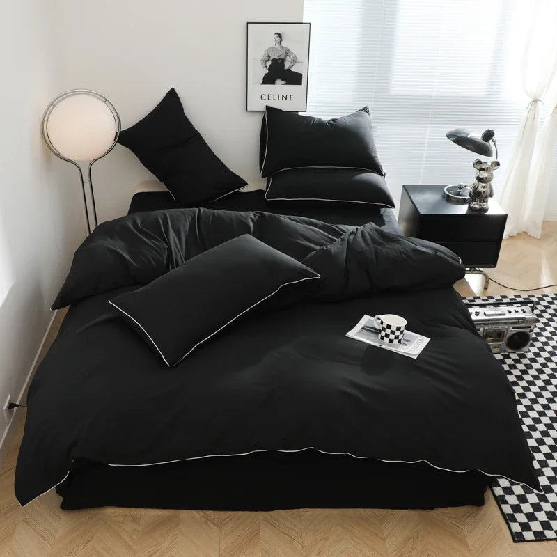 Black Color Bedding Set For Adults Simple Style Double Bed Sheet Sets Single/Queen/king Bed Cover Full Set Plain Bedding 이불세트