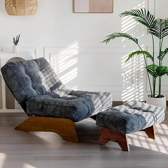 Accent Chair with Ottoman Adjustable Backrest, Tufted Living Room Chair Upholstered Lounge Chair with Footrest Set, Modern Chai